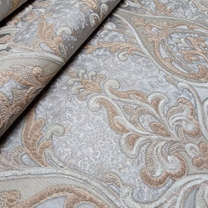 Victorian Dark Gray Bronze Gold Metallic Ogee Damask Textured Wallpaper ...