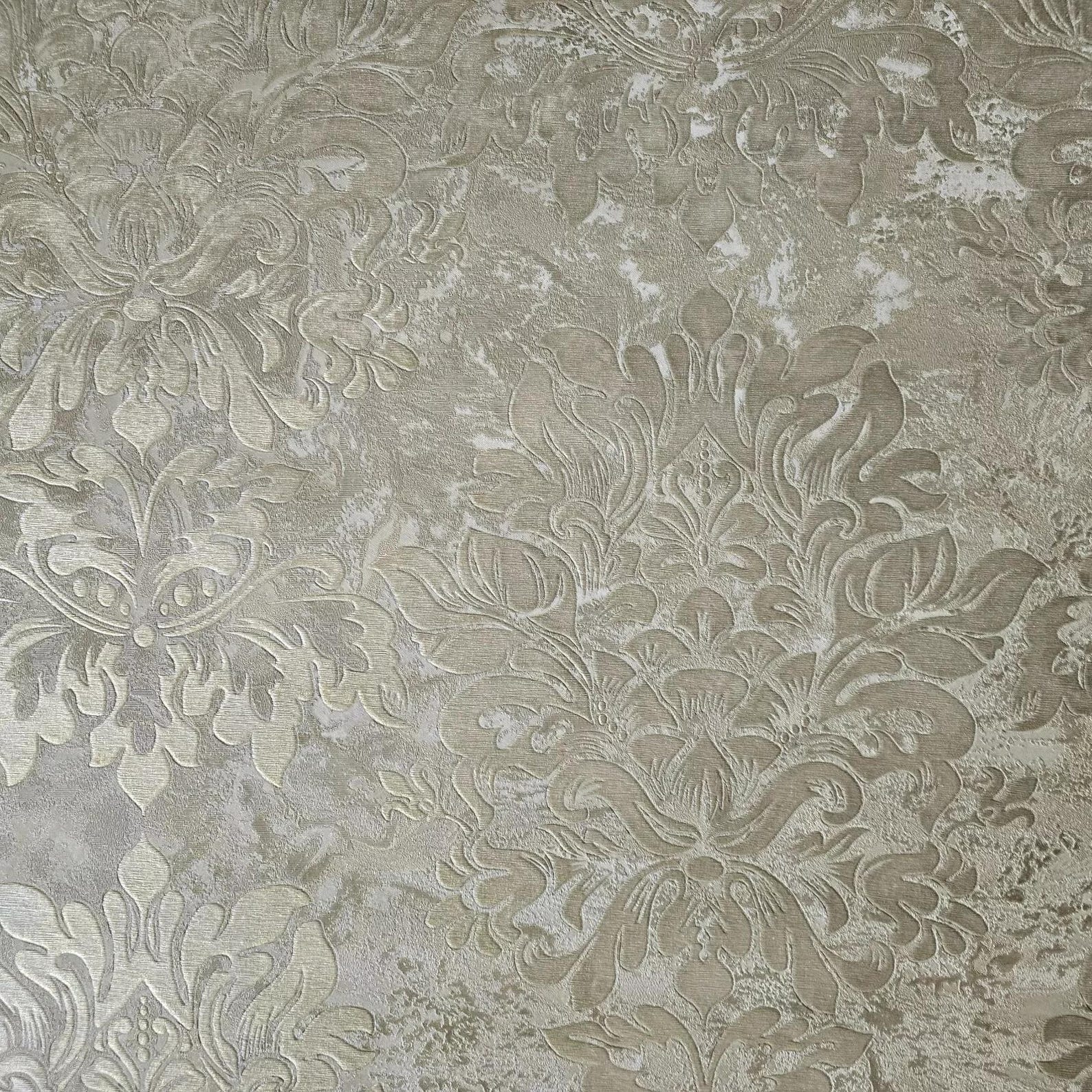Taupe Tan Cream Gold Metallic Victorian Floral Damask Plaster Textured ...