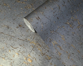 Faux Cork wallpaper industrial Dark gray silver bronze gold metallic textured 3D wallcoverings