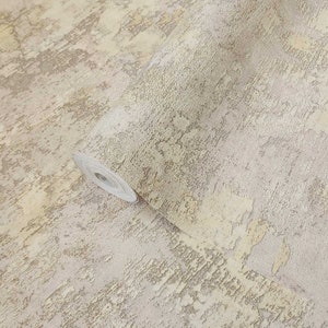 Carta da parati con texture in finto intonaco vintage in finta crema color oro marrone chiaro opaco immagine 7