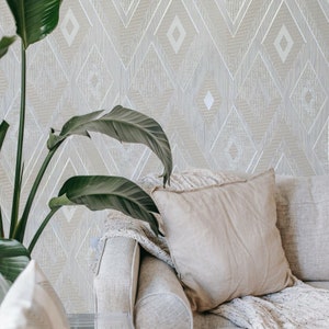 Geometrical diamonds Beige Silver champagne metallic wood textured wallpaper 3D