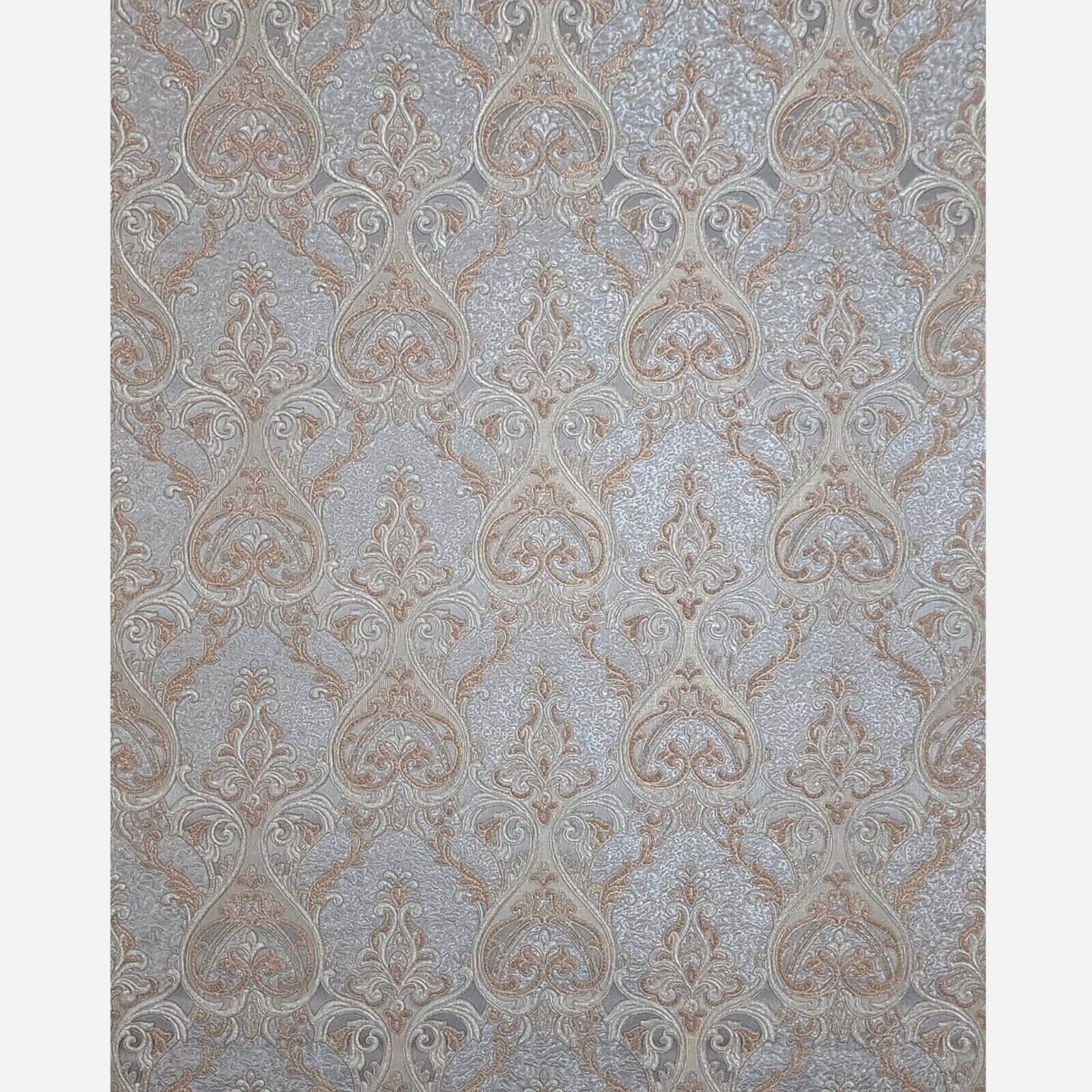 Victorian Dark Gray Bronze Gold Metallic Ogee Damask Textured Wallpaper ...