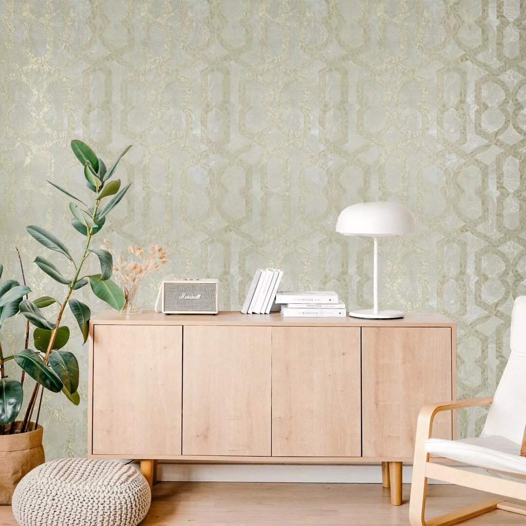 Ivory Gold Metallic Geo Trellis Lines Faux Liquid Art Marble Textured ...