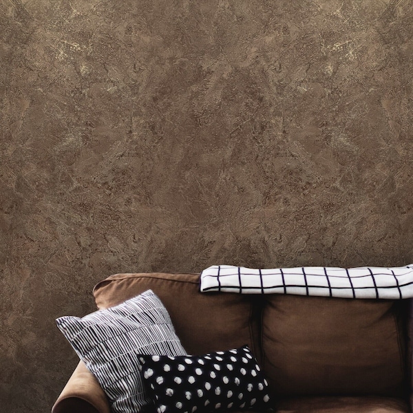 Contemporary Embossed shimmer bronze metallic faux plaster textured Wallpaper 3D