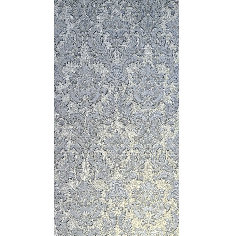Gray Silver Gold Metallic Crashed Foil Textured Victorian Damask ...