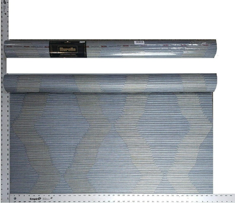 Textured Wallpaper Blue Gray Gold Diamond Stripes Pattern Faux Etsy