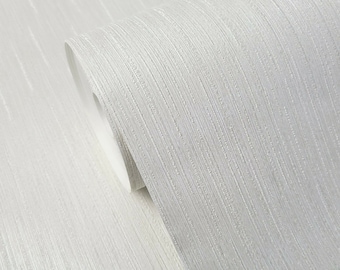 White faux fabric textured vertical stria lines textures Modern plain Wallpaper