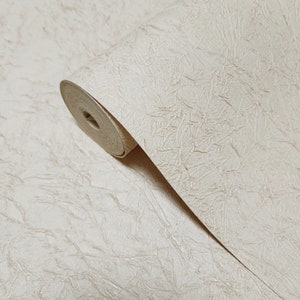 Embossed contemporary Beige cream vinyl faux fabric textured plain wallpaper