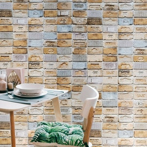Orange gray Wallpaper textured wallcovering faux vintage concrete stone brick 3D