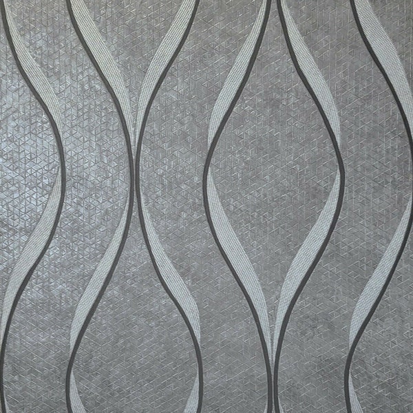 Dark gray gunmetal silver metallic tiles wavy lines textured waves Wallpaper 3D