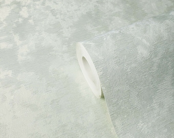Embossed Wallpaper Silver light mint green hue foil metallic Plain textured roll
