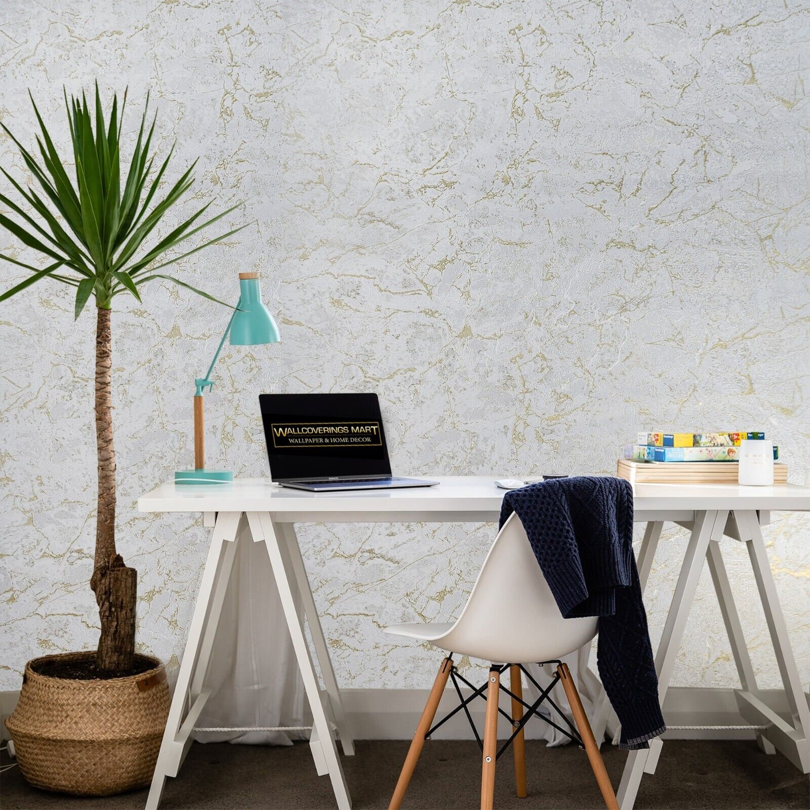 Plain Ivory off White Gold Metallic Faux Cracked Concrete Textured ...