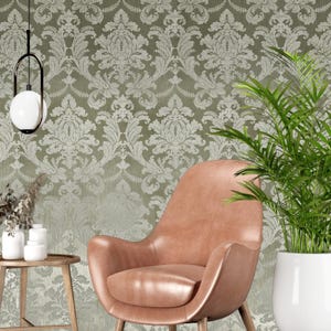 Brown rust silver metallic matt beige Acanthus Leaves damask Victorian wallpaper