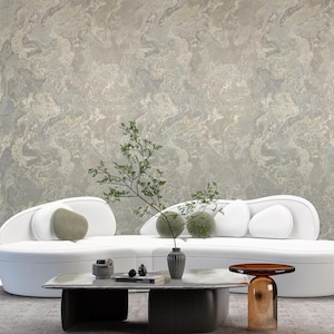 Grayish beige gold faux watercolor liquid art marble textured modern Wallpaper