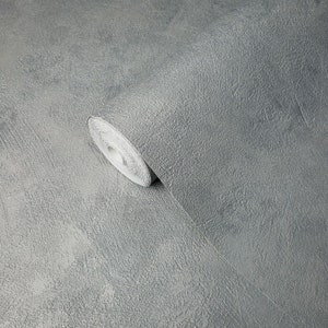 Plain Gray blue metallic contemporary faux concrete plaster textured wallpaper