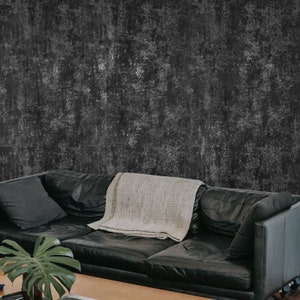 Gray black silver metallic faux Concrete Distressed plaster Textured Wallpaper