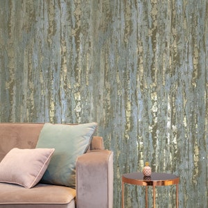 Gray silver brass gold metallic faux distressed metal plaster textured Wallpaper