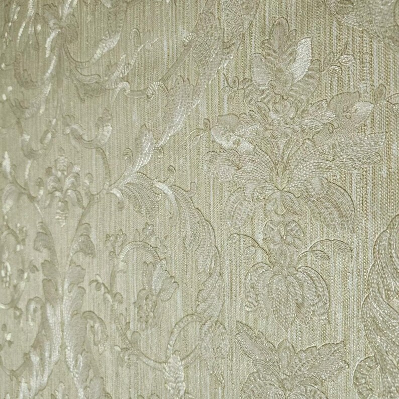Buy Wheat Pancho Golden Tan Beige Victorian Damask Faux Fabric Textured