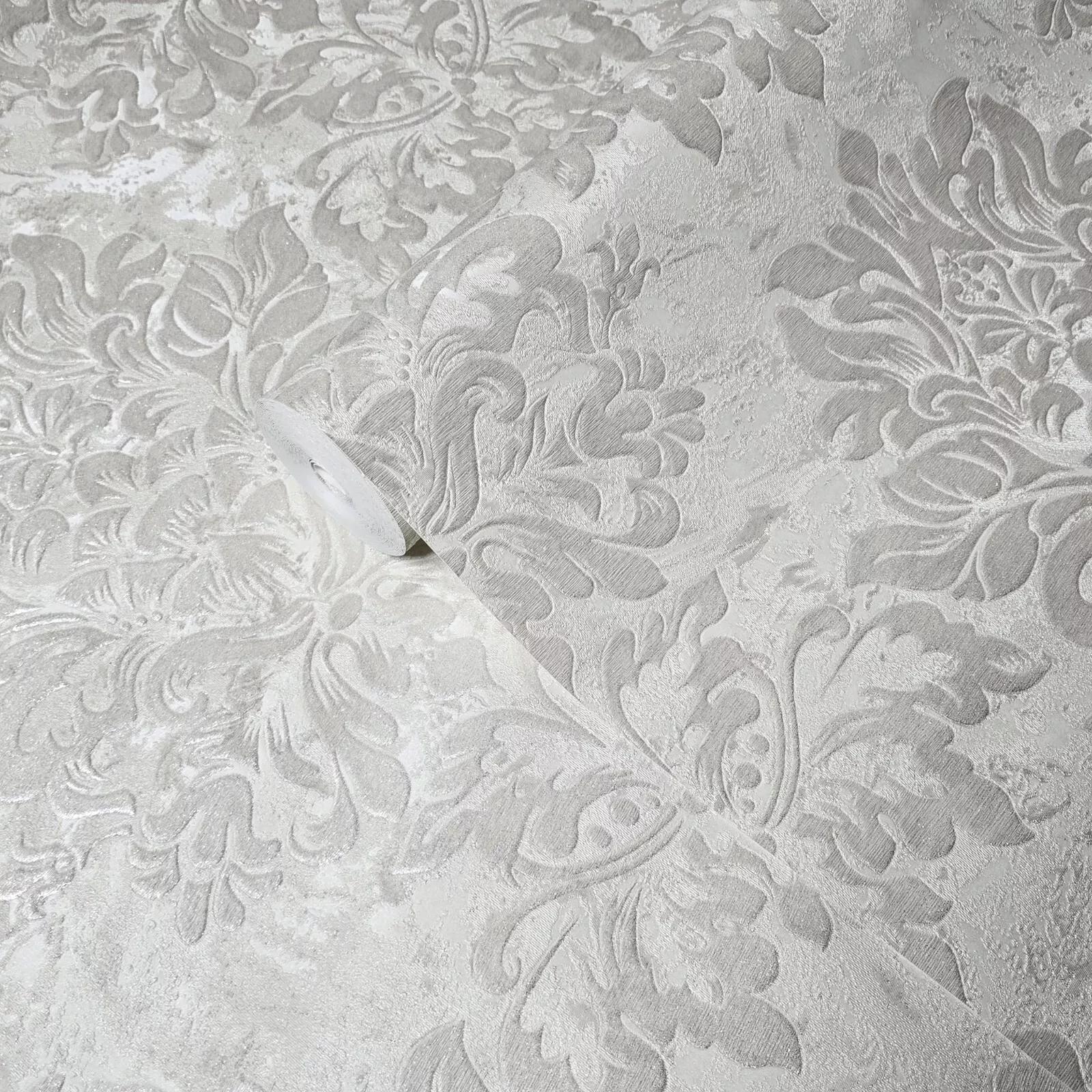 Cream off White Victorian Big Damask Faux Concrete Plaster Textured ...