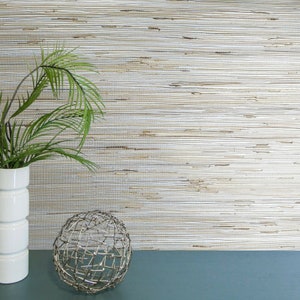 Silver Metallic Wallpaper Real Natural Grasscloth Beige grass cloth wallcovering