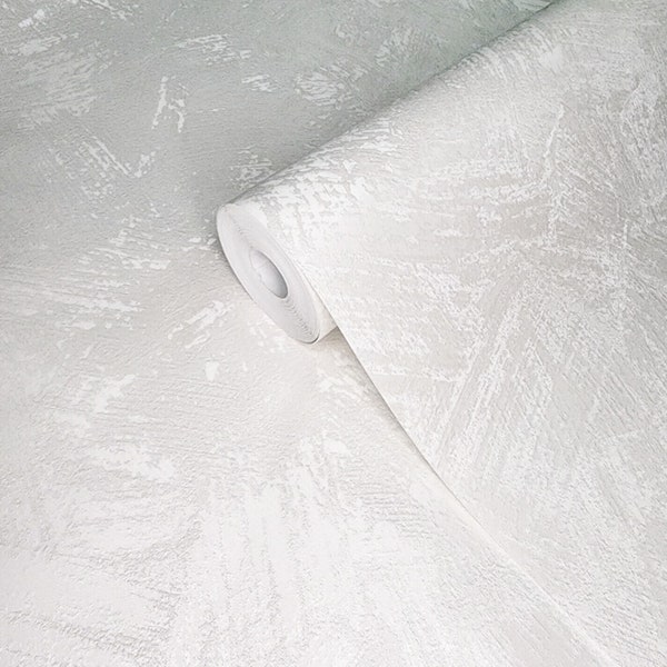 Contemporary satin ivory off white faux concrete plaster textured Wallpaper roll