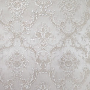 Satin Beige cream Victorian damask faux silk fabric textured Wallpaper rolls 3D