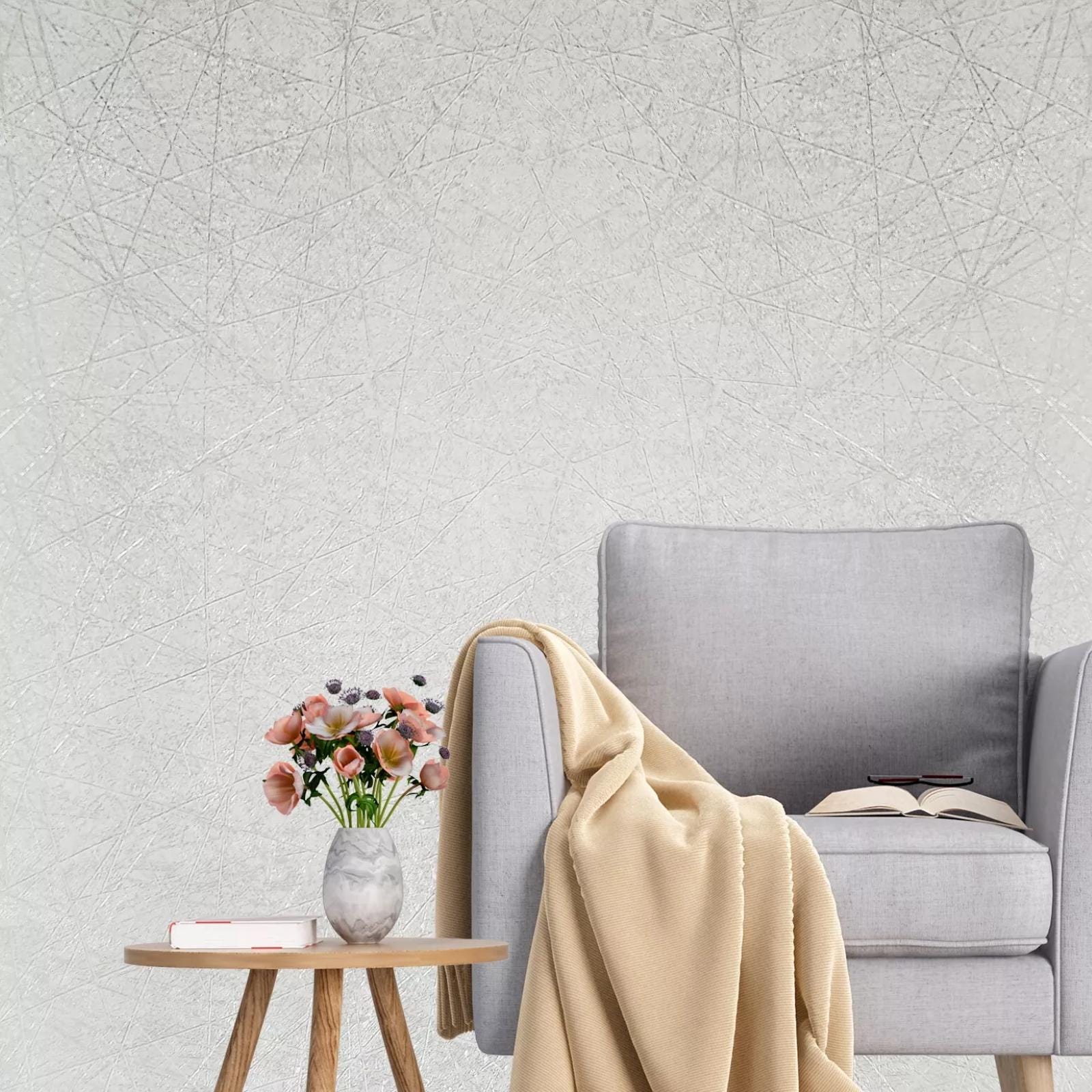 Embossed Ivory off White Abstract Lines Faux Plaster Textured Modern ...