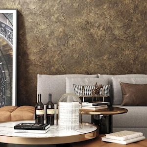 Brown bronze metallic faux distressed plaster textured contemporary Wallpaper 3D