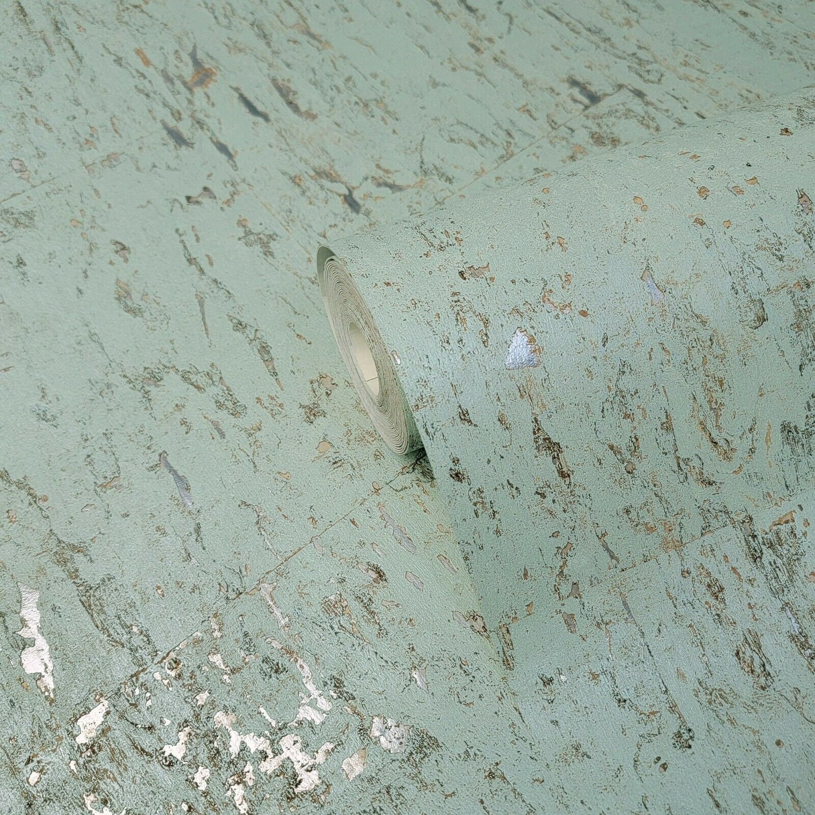 Real Natural Cork Wallpaper Mint Green Silver Metallic Etsy