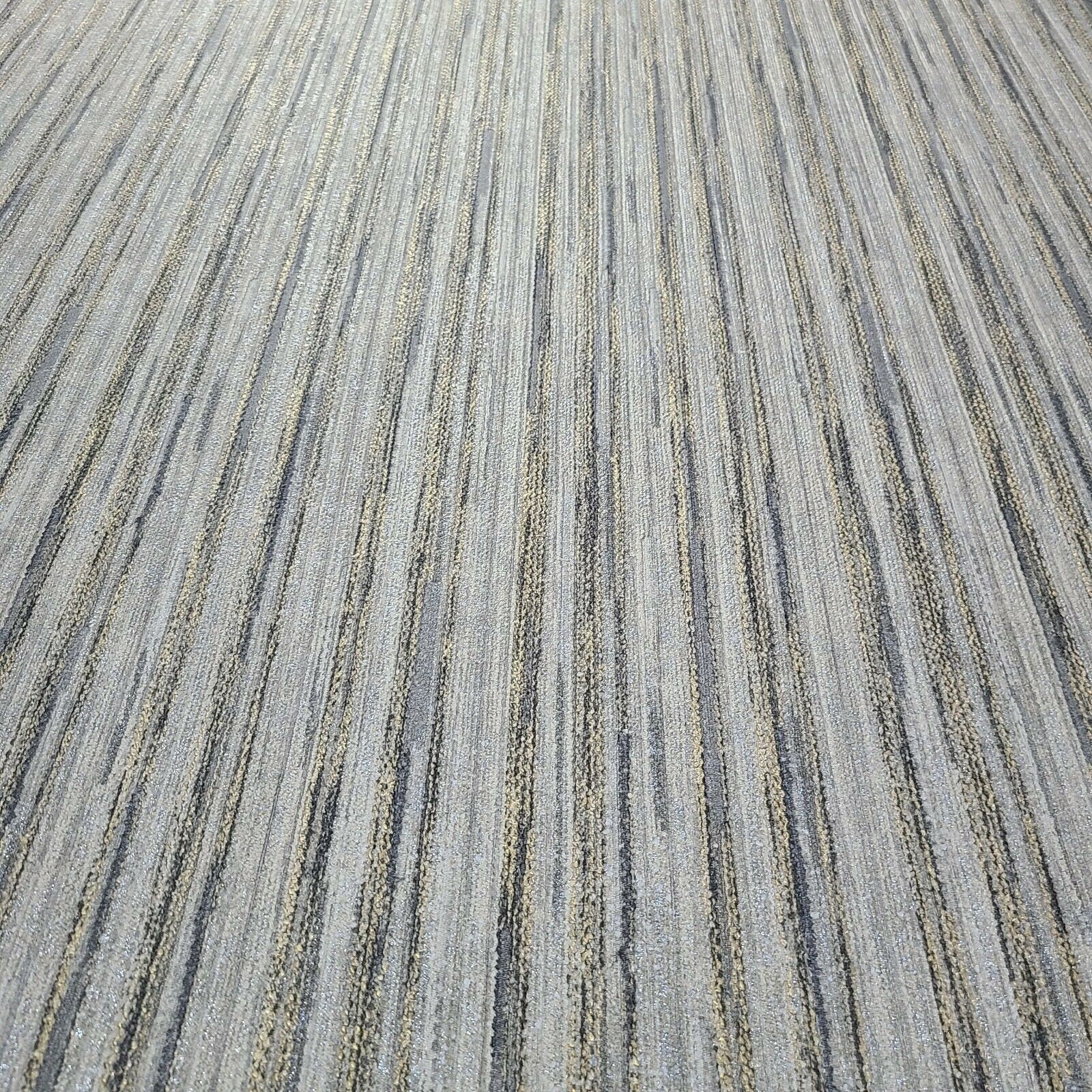 Wallpaper Beige Gray Gold Metallic Textured Plain Vertical Lines Faux ...