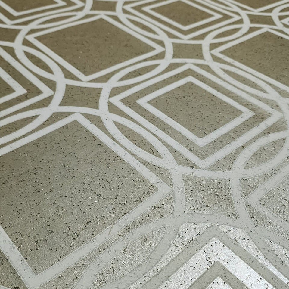 ジェルモカ　壁材 Brass Nickel Gold Metallic off White Geo Trellis Square