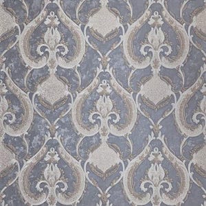 Gray beige gold brass tan faux plaster textured Victorian damask Wallpaper rolls