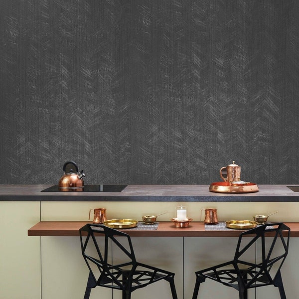 Charcoal black Textured abstract herringbone Lines faux fabric texture wallpaper