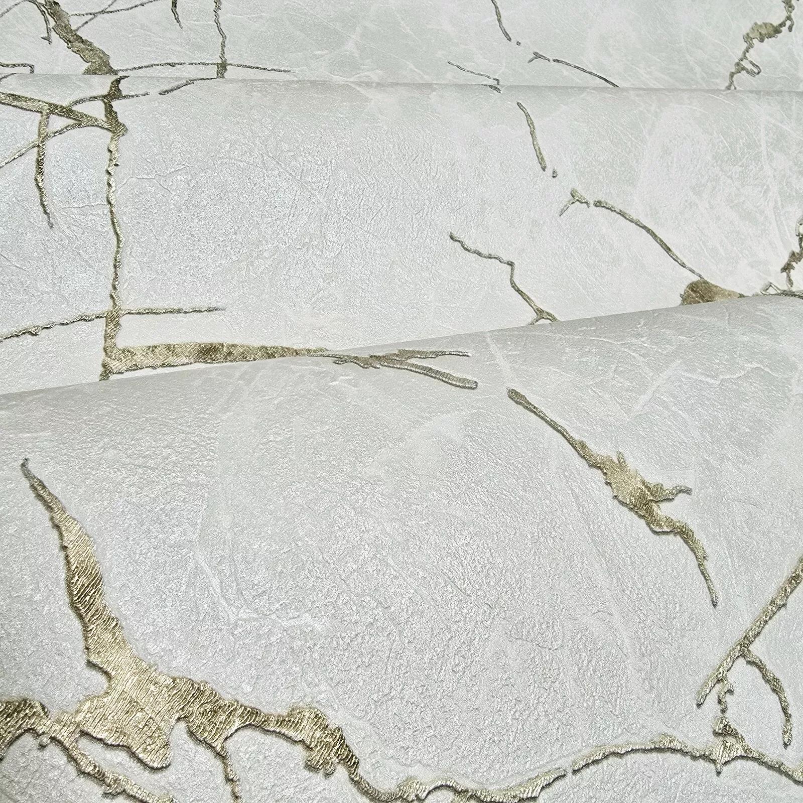Ivory off White Cream Brass Gold Metallic Faux Marble Plaster Textured ...