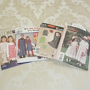 Vintage 90s Cottage Girls Apron Schoolgirl Jumper Dress Backpack Pattern Lot 4pc
