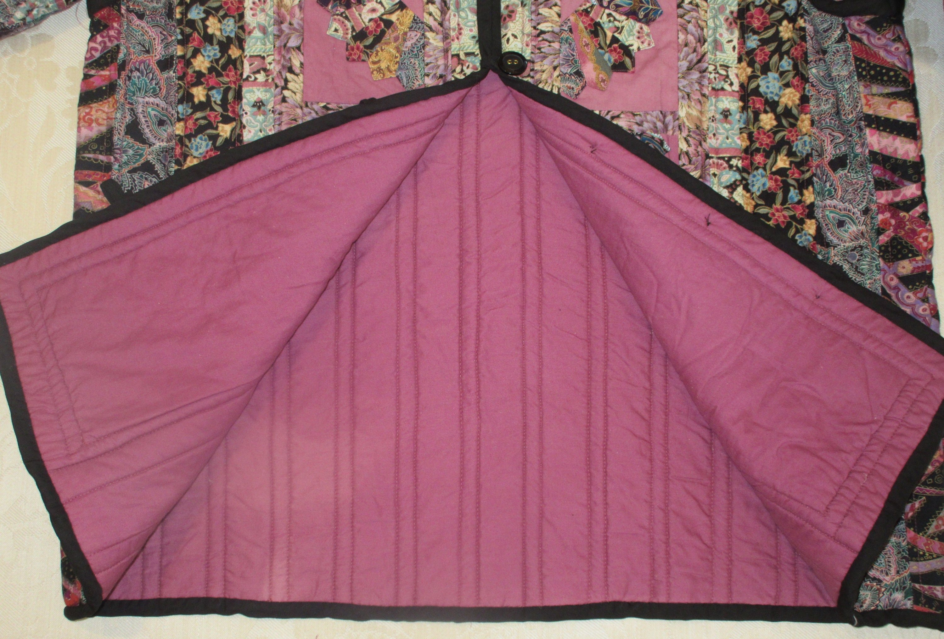 Vintage Handmade Black Pink Floral Patchwork Quilt Jacket Szxl - Etsy
