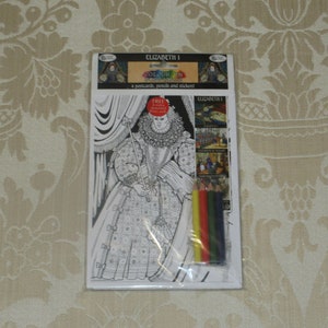 Kit de cartes postales historiques de la reine Elizabeth à colorier avec stickers