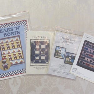 Vintage Patchwork Quilt Pattern Lot Bears Boats Trains Lighthouse Fish Ships 4pc