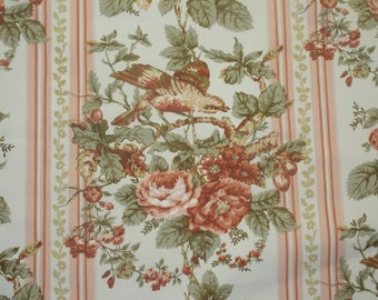 Vintage Waverly Blush Sage Birds Roses Shabby Cottage Decorator Fabric