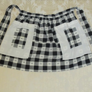 Vintage Handmade Rustic Black White Gingham Check Apron