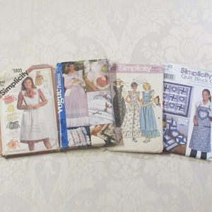 Vintage Retro Long Victorian Prairie Farmhouse Pinafore Apron Pattern Lot 4pc
