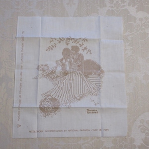 Vintage Paragon Norman Rockwell Cross Stitch Sampler Romantic Couple 15x17
