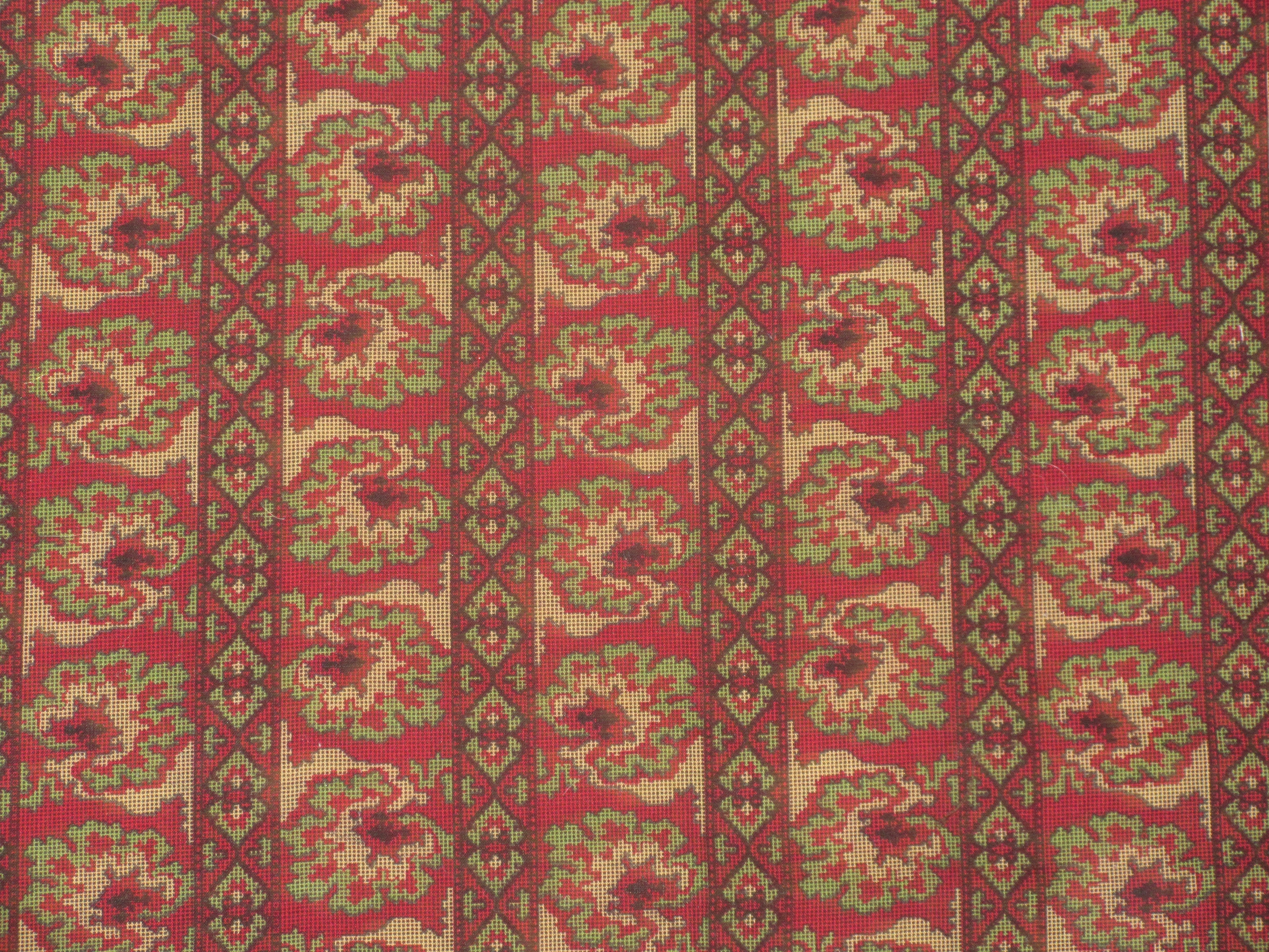 Vintage Faux Tapestry Needlepoint Burgundy Floral Cotton Fabric 34x66