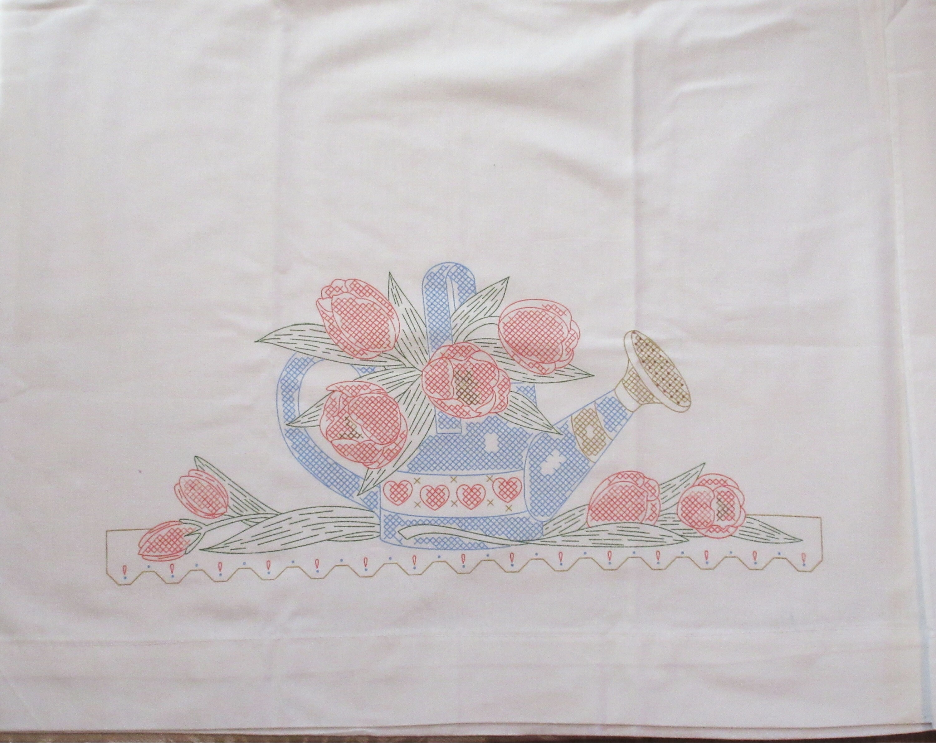 Vintage Tulips Watering Can Cross Stitch Embroidery Etsy