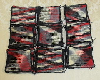 Vintage Atomic Geometric Black White Red Afghan Quilt Squares 44pc