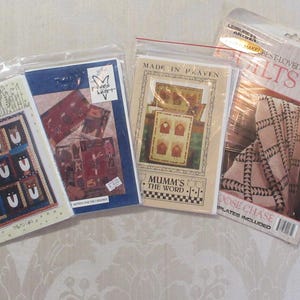 Vintage Primitive Patchwork Quilt Pattern Lot Cats Angels Snowmen Wild Goose 4pc