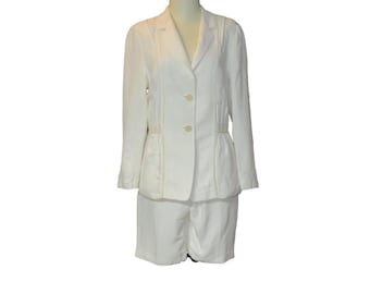 Calvin Klein Collection Anzug aus elfenbeinfarbenem Leinenmischgewebe mit Shorts, Größe XS/S, Italien
