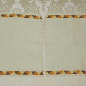 Vintage Art Deco Embroidered Belgian Linen Orange Brown Hand Tea Towels 2pc