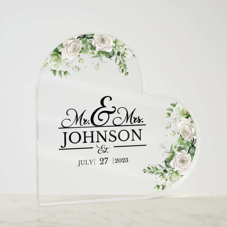 Personalized Mr and Mrs Acrylic Heart Plaque Custom Wedding Gift Unique ...