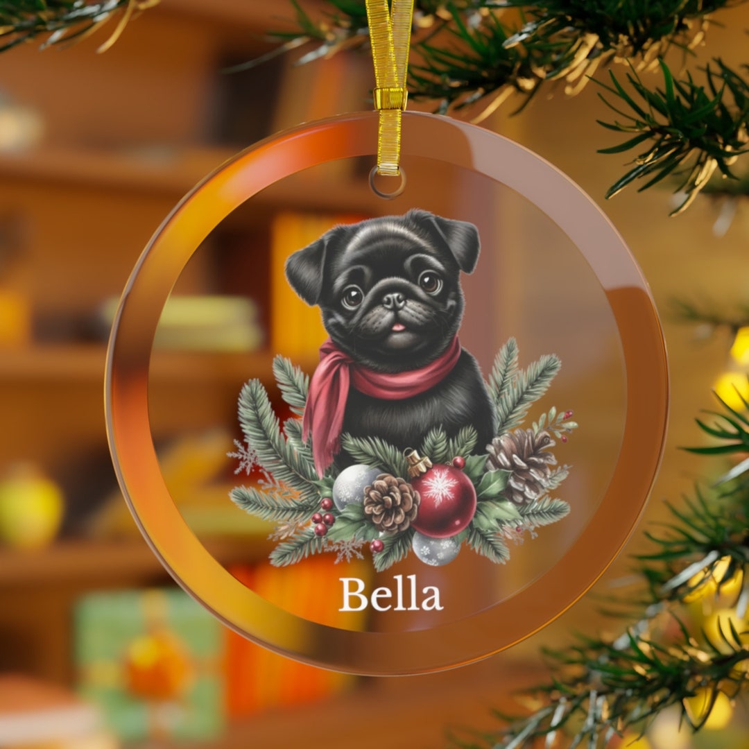 Personalized Black Pug Ornament Glass/acrylic Christmas Ornament Unique ...